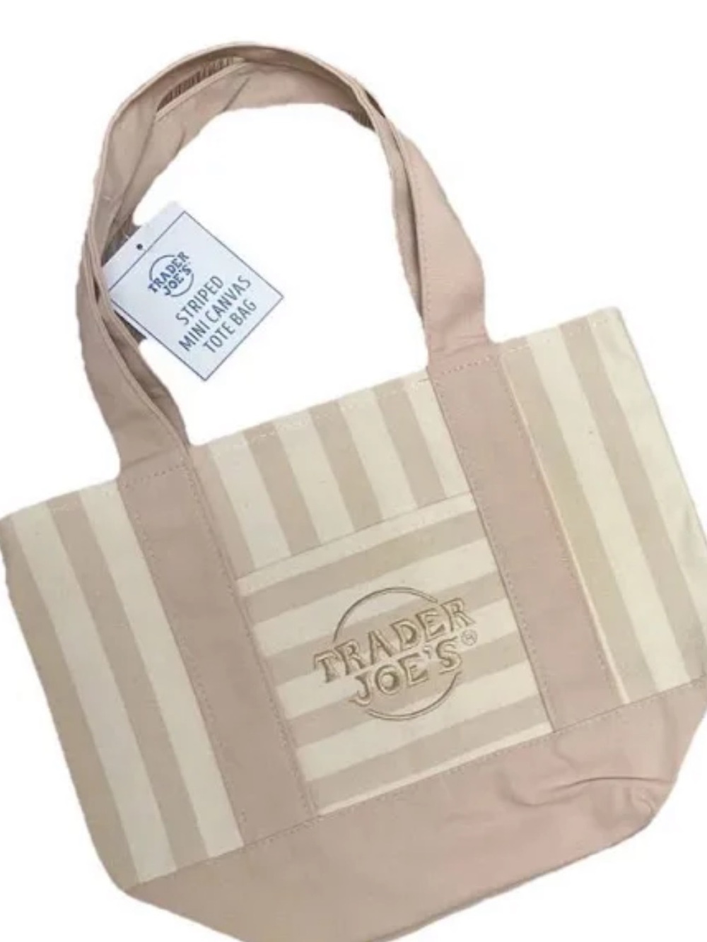 TRADER JOE’s MINI STRIPE TOTE BAG TAN